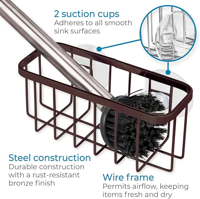 iDesign Gia Sink Suction Holder for Sponges, Scrubbers, Soap in Kitchen, Bathroom, Bathtubs, 5.75" x 2.25" x 2.5" - Bronze - Image 4