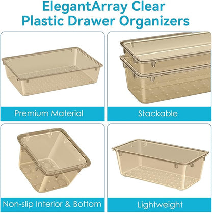 ElegantArray 12 PCS Drawer Organizer Set, 4 Sizes Tool Storage Trays, Clear Plastic Makeup Vanity Organizer and Storage Bins for Stationeries, Multiple Gadgets for Office, Bedroom, Champagne - Image 5