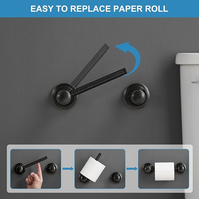 RUMOSE Toilet Paper Holder and Hand Towel Ring Oil Rubbed Bronze Wall Mount Bathroom Hardware Accessories 2 PCS Set Flexible Pivoting Toilet Tissue Roll Holder and Towel Hanger, Stainless Steel