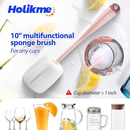 Holikme Bottle Brush Tube Cleaning Lab Set with Long Handle, Cup Cleaner for Washing Narrow Neck Beer Wine Decanter Pipes Lids Sinks Cap Covers, Pink - Image 4