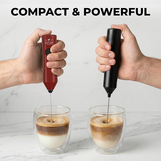 Zulay Kitchen Rechargeable Milk Frother - Dynamic - 3 Speeds, 3 Whisk Attachments, 500 mAh USB Charging, Drink Mixer For Latte, Cappuccino, Matcha, Protein Powder, Coffee Foam - Red Black - Image 9