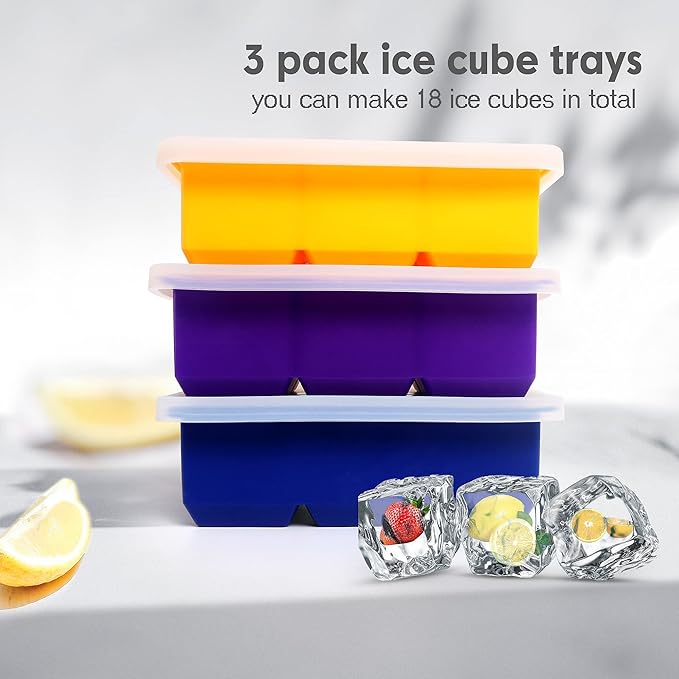 Excnorm Silicone Ice Cube Trays 3 Pack - Large Size Silicone Ice Cube Molds with Leak Proof Removable Lid Square Ice Cube Tray And BPA Free for Cocktail,Whiskey, Stackable Flexible Ice - Image 4