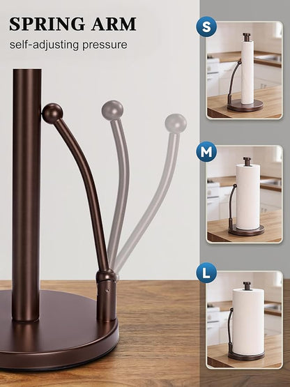 SMARTAKE Paper Towel Holder, Paper Towel Dispenser Standing Weighted Base Non Slip, Spring Arm for Easy Tear, Stainless Steel Paper Towel Holder for Home Kitchen Countertop Tabletop, Bronze - Image 2