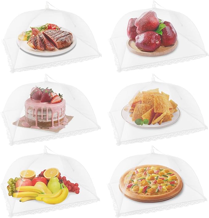NEPAK 6 Large and Tall Food Covers, 17"x17" Food Tents Food Covers for Outdoors,Pop-up Mesh Food Covers Nets for Outside,Screen Tents,Parties Picnics, BBQ,Reusable and Collapsible by NEPAK