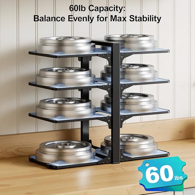 LAMU Pots and Pans Organizer under Cabinet, 8-Tier Heavy Duty Pan Organizers inside Cabinet, Adjustable Pot Rack for Small Kitchen Storage, 15" Height Holds Cast Iron Pans and Skillets Black - Image 6