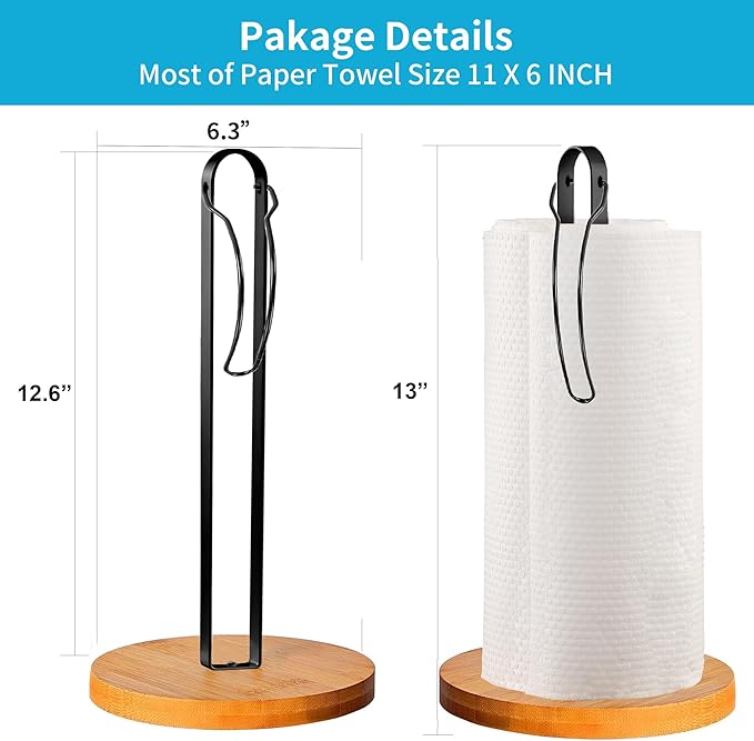 Wood Paper Towel Holder Countertop, TONLEA Kitchen Paper Towel Holder FreeStanding with Fixer for Kitchen and Bathroom Organization, Kitchen Roll Holder for Standard and Large Rolls - Image 2