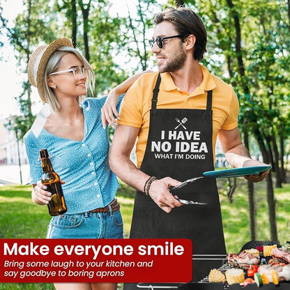 SANDJEST Funny Mens Aprons with Pockets for BBQ Grilling Cooking Grandpa Husband Apron for Birthday Christmas Father's Day