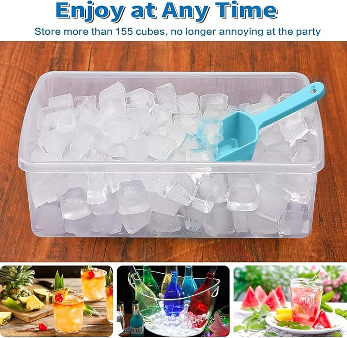 2Pack Ice Cube Tray with Lid and Bin for Freezer, Easy Release 55 Mini Ice Cube Tray with Cover, Storage Container, Scoop, Flexible Durable Plastic Nugget Ice Cube Mold & Bucket, BPA Free - Image 8