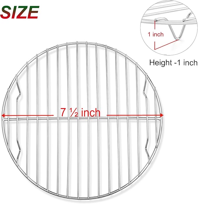 P&P CHEF Round Cooking Rack, 3 Pcs Stainless Steel Baking Cooling Steaming Grilling Rack, Fits Air Fryer/Stockpot/Pressure Cooker/Round Cake Pan, Oven & Dishwasher Safe (7.5 Inch) - Image 2