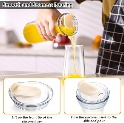 Set of 4 Glass Carafes with Flip Top Lids (40 Oz) – Clear Glass Water Pitchers and Beverage Serveware for Mimosa Bars, Brunch, Parties, Wine, Juice, Milk, Iced Tea, and Lemonade with Easy-Pour Spout