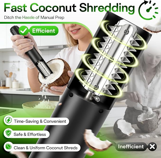 2026 New Electric Coconut Grater (with 100 Pairs of Gloves), 125W USB Rechargeable Handheld Coconut Scraper Machine, Waterproof Anti-Splash for Coconut, Cheese, Chocolate