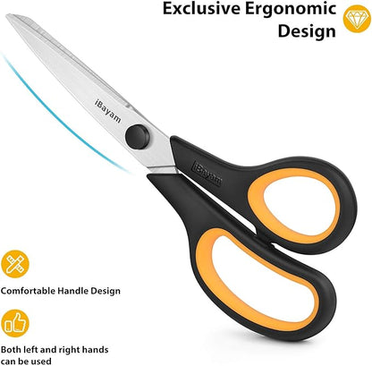 Scissors All Purpose, iBayam 8" Heavy Duty Scissors Bulk 3-Pack, 2.5mm Thickness Ultra Sharp Blade Shears with Comfort-Grip Handles for Office Home School Sewing Fabric Craft Supplies, Right/Left Hand - Image 3