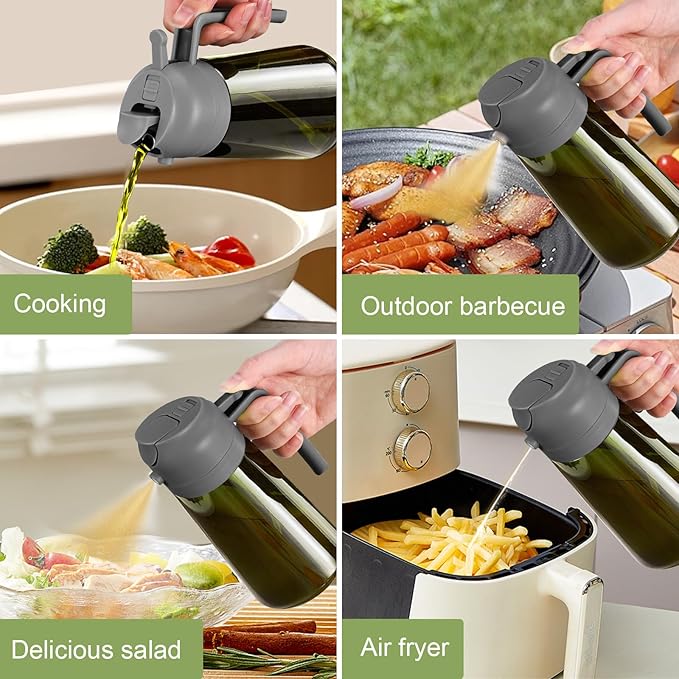 YARRAMATE 16oz/470ml Dark Green Oil Sprayer for Cooking with Stickers, Food-grade Premium 2 in 1 Olive Oil Dispenser Bottle for Kitchen Gadgets, Air Fryer, Salad, Frying, BBQ (Grey) - Image 8