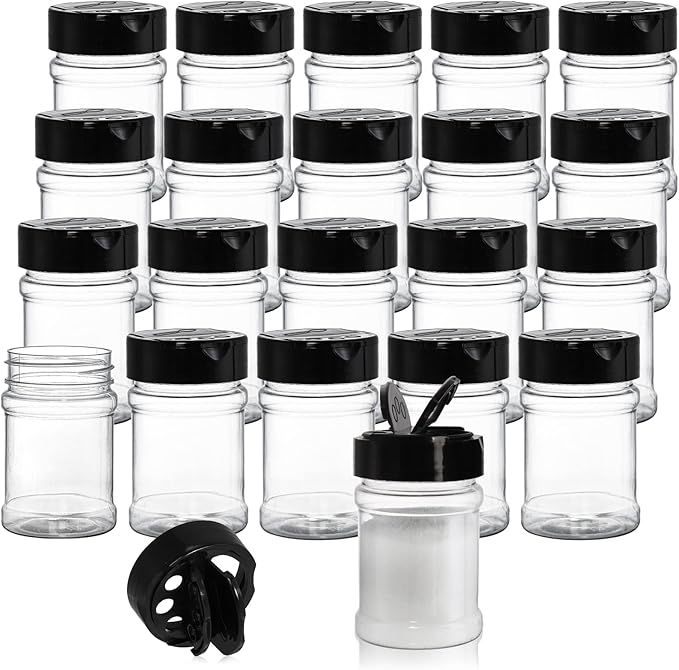 Yesland 20 Pack Plastic Spice Jars Bottles, 5 Oz PET Spice Containers BPA Free with Black Cap, Empty Seasoning Jars Glitter Storage Containers for Storing Spice Herbs Powders Glitter by Yesland