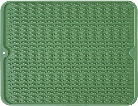 Silicone Dish Drying Mat for Multiple Usage, Easy clean, Eco-friendly, Heat-resistant Dish Drainer Mat for Kitchen Counter,Sink,Refrigerator or Drawer liner (16" x 12", Dark Green) by MODENGKONGJIAN