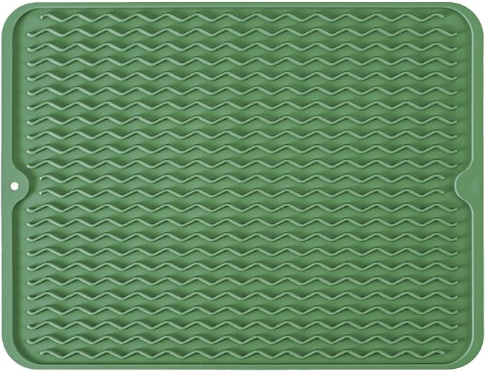Large 14" x 11" Silicone Dish Drying Mat for Kitchen Counter, Easy clean, Quick Dry, Heat-resistant Dish Drainer Mat for Sink,Refrigerator or Drawer liner (Food Grade Silicone-Dark Green) by MODENGKONGJIAN