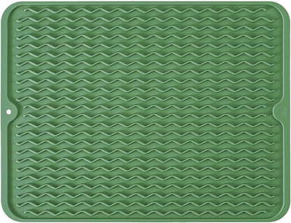 Large 17" x 14" Silicone Dish Drying Mat for Kitchen Counter, Easy clean, Quick Dry, Heat-resistant Dish Drainer Mat for Sink,Refrigerator or Drawer liner (Food Grade Silicone-Dark Green) by MODENGKONGJIAN