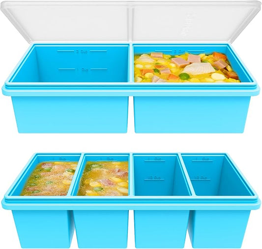 Silicone Freezer Trays with Lids, 2 Cup & 1 Cup Soup Container Style Ice Cube Trays, Easily prepare portioned meals, Great for storing soups and other dishes, Dishwasher, Oven Safe