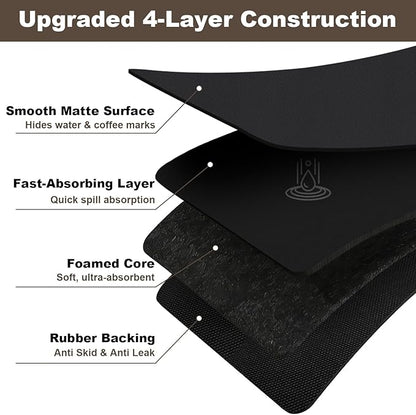 Coffee Mat,Absorbent Dish Drying Mat for Kitchen Counter,Coffee Bar Mat,Non-Slip Rubber Backed,Hide Stains & Quick Dry,for Espresso Machine,Coffee Station,Cups & Sink,12" x 20"(Black)