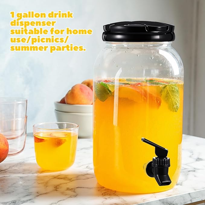 Tanlade Plastic Drink Dispenser with Stand Beverage Dispenser with Sturdy Metal Base Juice Dispensers for Parties Lemonade Jar with Spigot for Weddings Countertop, Each 1 Gallon (Black)