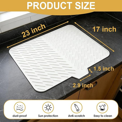 Silicone Dish Drying Mat 23x17,Food-Grade Silicone,Easy Clean Pad for Countertop Protection,Heat Resistant,Easy Clean,Non-Slip Drain Pad with Built-in Drain,Multi-Functional Use,White - Image 2