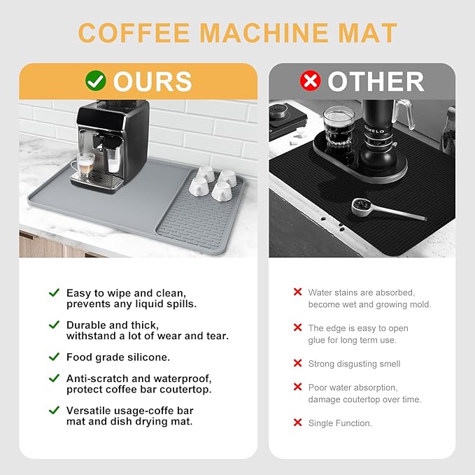 Silicone Coffee Mat, 24'' x 16'' Bar Mat with Detachable Dish Drying Mat for Countertops, Fits Under Coffee Maker, Machine, Espresso Machine, Dish Rack - Image 6