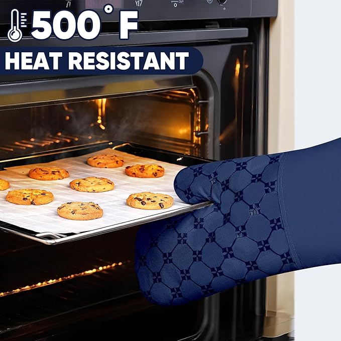 Oven Mitts Kitchen Towels Dishcloths with Pot Holders Sets 12PCS,Dish Towels Sets,Oven Gloves Pot Pads Heat Resistant 500 Degrees with Non-Slip Silicone Surface for Cooking Baking Grilling-Marine Blue - Image 5
