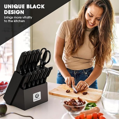 imarku Knife Set with Block, Sharp Knives Set with Built-in Sharpener, Stainless Steel Kitchen Knife Sets with Non-Slip Ergonomic Handle, Dishwasher Safe, 14 PCS Professional Knife Set for Gift, Black - Image 8