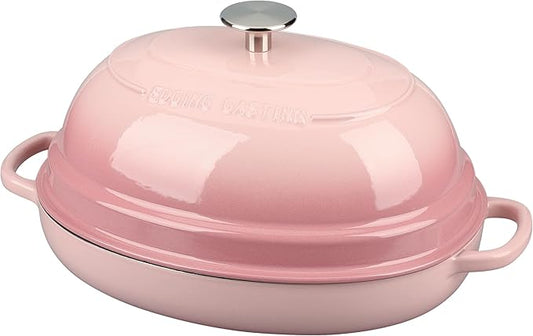 EDGING CASTING Enameled Oval Cast Iron Dutch Oven Pot with Lid, Bread Dutch Oven for Sourdough Bread Baking, Dutch Oven Bread, Bread Oven, 6QT, Pink