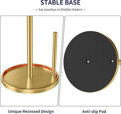 Jesginboo Paper Towel Holder Countertop, Gold Kitchen Paper Towels Holder, Paper Roll Holder with Weighted Base - Image 3