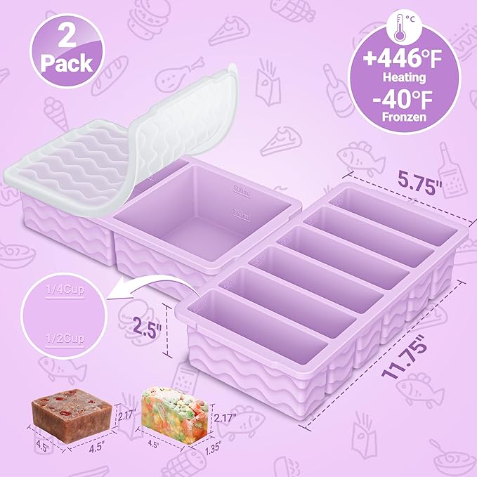 2-Pack Silicone Freezer Trays with Lid, 2 Large 2-Cup(500ml) & 6 Small 1/2-Cup(125ml) Soup Freezer Container Molds, Ice Cube Tray For Meal Prep & Freezing Soup, Stews, Sauces, Oven & Dishwasher-Safe - Image 6