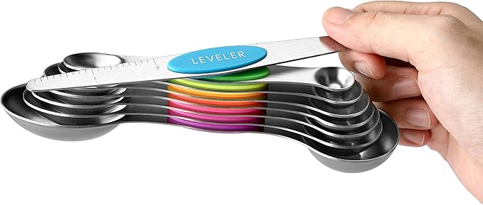 Spring Chef Stainless Steel Magnetic Measuring Spoons Set of 8 with Leveler, Nesting Metal Teaspoon & Tablespoon Measuring Spoons, Kitchen Gadgets for Baking & Cooking, Fits in Most Spice Jars - Neon - Image 8