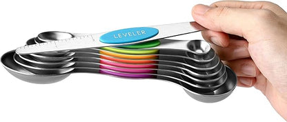 Spring Chef Stainless Steel Magnetic Measuring Spoons Set of 8 with Leveler, Nesting Metal Teaspoon & Tablespoon Measuring Spoons, Kitchen Gadgets for Baking & Cooking, Fits in Most Spice Jars - Neon - Image 8