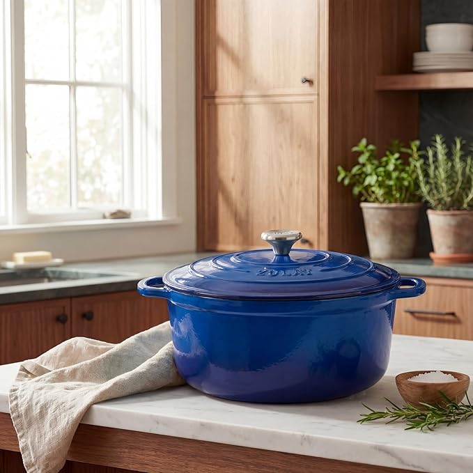 Zulay Kitchen 7.7 Quart Enameled Cast Iron Dutch Oven Pot with Lid – Premium Durability & Oven Safe up to 500°F – Heavy Duty Cookware Perfect for Bread Baking, Stews, Braising & Roasting – Blue - Image 2