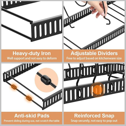 Housolution 2 Pack Pot and Pan Organizer, 12"-23" Expandable Pot Lid Organizer with 14 Adjustable Dividers, Pan Lid Holder Storage Rack for Cabinet, Black - Image 3