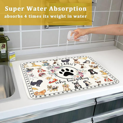 Dog Family Dish Drying Mat Cartoon Pet 18 X 24 in Absorbent Printed Drying Pad for Dog Lover - Image 7