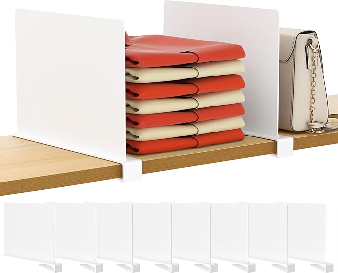 HBlife 8 Pcs White Acrylic Shelf Dividers, Vertical Purse Organizer for Closet Perfect for Sweater, Shirts, Handbags in Bedroom and Kitchen, Closet Separators for Organization Cabinet by HBlife
