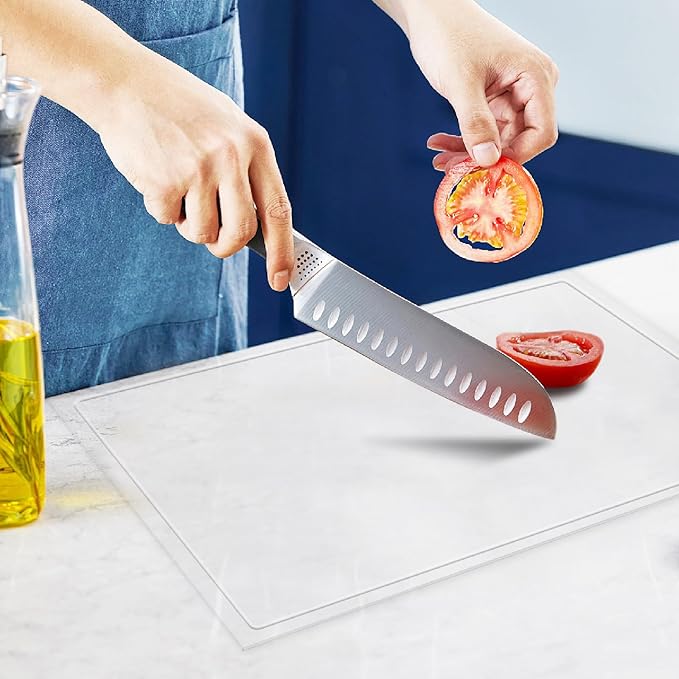 Acrylic Cutting Board with Juice Groove, Clear Cutting Board with Counter Lip, Cutting Boards for Countertop Protector, Non-Slip Dough Mat, Kitchen Decor Gadgets House Warming Gifts(24"x18") by MEWSDEN