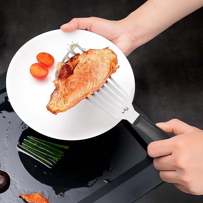 MIU Fish Spatula Stainless Steel, Slotted Flexible Metal, Lightweight Barbecue Turner, 6.5 inch Blade, Plastic Handle with Hole, Grilling Utensils - Image 5