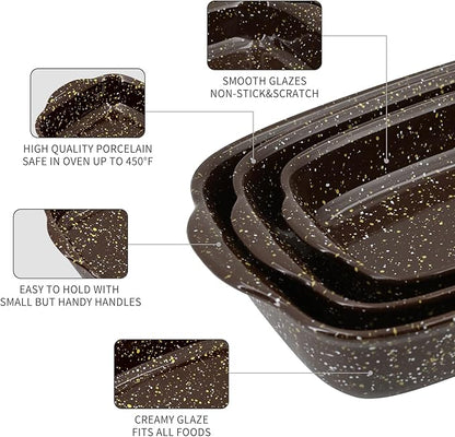 3-Pack Deep Rectangular Ceramic Baking Dishes, Heavy-Duty Oven-Safe Stoneware Casserole Pans for Lasagna Baking, High Heat Resistant Handcrafted Glazed Finish,Speckle Series(13.8''/12''/9.6'' Brown) - Image 4