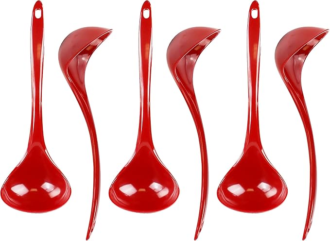 Reston Lloyd Melamine Soup Ladle Kitchen Utensil, Premium Quality Utensil with Heat Resistant Ergonomic Handle, Durable BPA-Free Plastic, 10.5 inch long, 6pc Set, Red by RestonLloyd