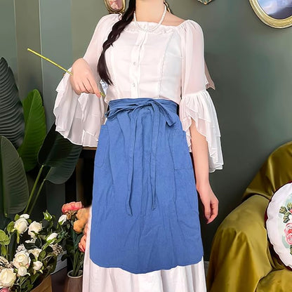 Cotton Linen Half Apron for Women Vintage Waist Apron Ruffle Plain Bright Color for Cooking Painting Artwork
