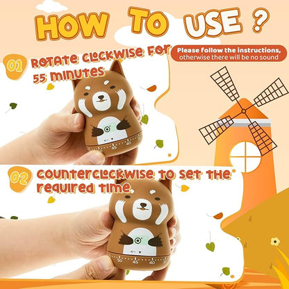 Amylove 4 Pieces Cute Kitchen Timer Animal Mechanical Manual Fox Raccoon Bear Wolf 60 Minutes Loud Alarm Egg Windup Timer for Adults Christmas Home Cooking Baking Fitness Beauty