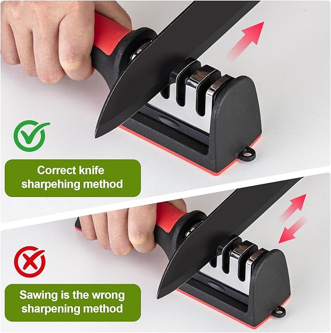 Professional 4-in-1 Knife Sharpener with Tungsten Steel & Ceramic Slots, Manual Sharpener for Chef Knives, Scissors & Straight Edge Blades - Home Kitchen Tool - Image 5