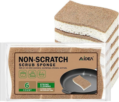AIDEA Sponges Non Scratch, 6Count, Natural Sponge for Non Stick Cookware, Sponges Kitchen, Cellulose Scrub Sponge for Dishes, Cleaning Power for Kitchen, Bathroom, Household by AIDEAHOME