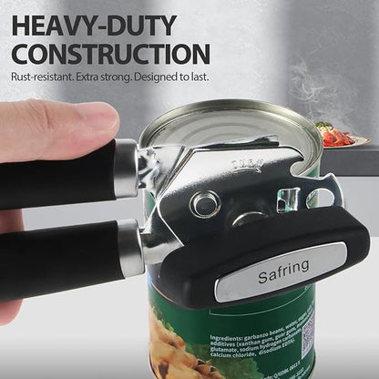 Safring Can Opener Manual, Heavy Duty Handheld Strong Can Opener with Soft Touch Handle, Sharp Blade Smooth Edge, Can Openers with Multifunctional Bottle Opener, Black - Image 6