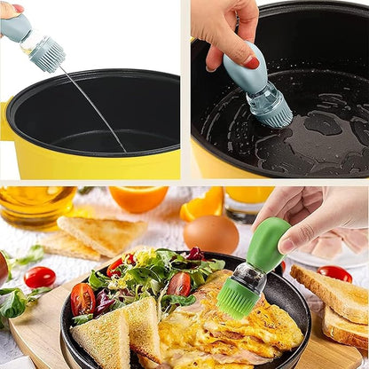 Oil Dispenser Bottle with Silicone Brush, 200ML 2 in 1 Silicone Dropper Measuring Oil Dispenser Bottle for Kitchen Cooking, Frying, Baking, BBQ Pancake, Air Fryer, Marinating - Orange