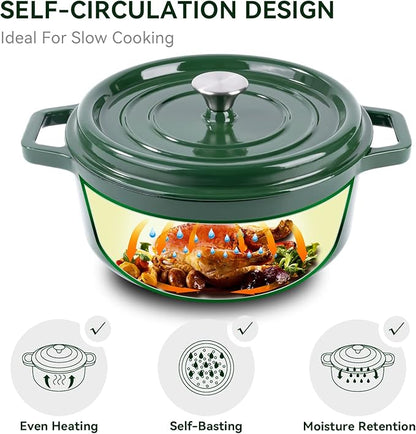 Miereirl 6.5 Quart Enameled Dutch Oven Pot with Lid, Cast Iron Dutch Oven with Dual Handles for Bread Baking, Cooking, Non-stick Enamel Coated Cookware (Green) - Image 4