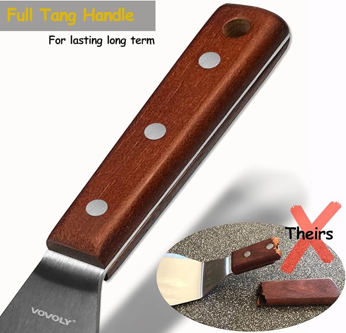 Professional Metal Spatula for Cast Iron Skillets and Flat Top Grills, Full Tang Wooden Handle, Thick Stainless Steel Blade, Smash Burger Spatula Turner for Flipper, Cooking, BBQ, 4.7 x 2.7 Inch - Image 5