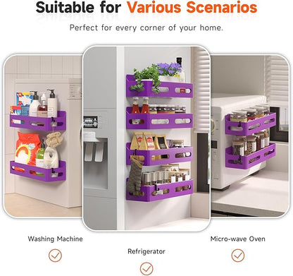 Sevenblue 4 Pack Strong Magnetic Spice Rack for Refrigerator, Multipurpose Magnetic Shelf for Fridge with 4 Hooks for kitchen and Bathroom Organization, Purple - Image 6